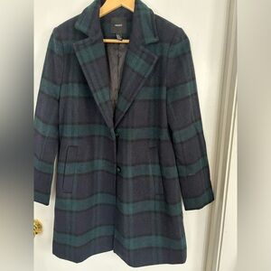 Forever 21 , Wool Winter Coat, Size M, Green Plaid.